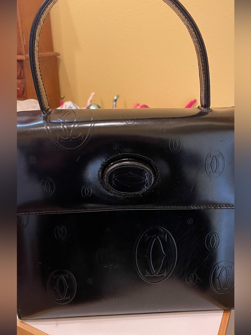 Cartier Black Leather Handbag with Gold Hardware